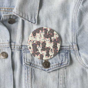 Badge Rond 7,6 Cm Motif de chats blancs et gris