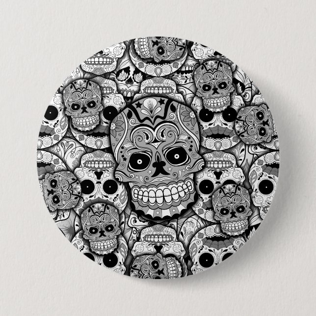 Badge Rond 7,6 Cm Motif de crânes de sucre (Devant)