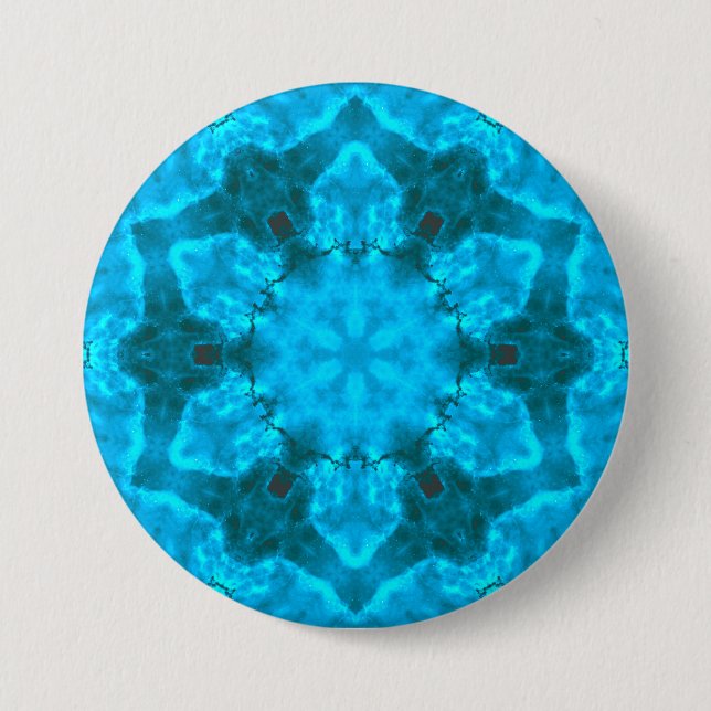Badge Rond 7,6 Cm Motif de kaléidoscope bleu glace givrée (Devant)