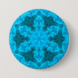 Badge Rond 7,6 Cm Motif de kaléidoscope bleu glace givrée
