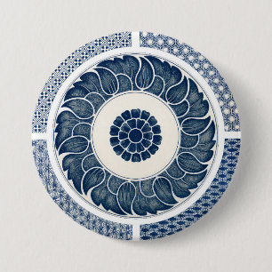 Badge Rond 7,6 Cm Motif de porcelaine antique chinoise bleu et blanc