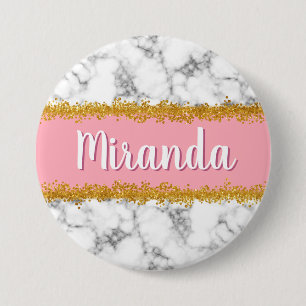 Badge Rond 7,6 Cm Motif en marbre sur rose avec Parties scintillant 