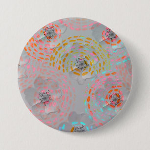 Badge Rond 7,6 Cm Motif fleuri coloré avec lignes graphiques pointil