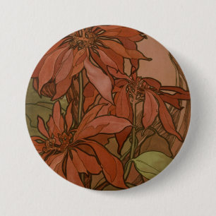 Badge Rond 7,6 Cm Motif floral de poinsettia rouge Art nouveau de Mu