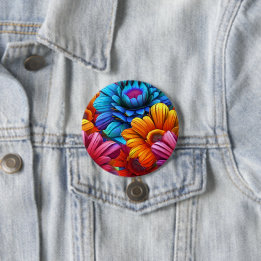 Badge Rond 7,6 Cm Motif répété de fleurs 3d colorées