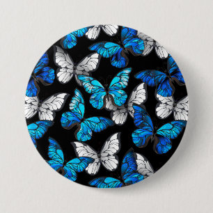 Badge Rond 7,6 Cm Motif sans couleur foncée avec papillons bleus Mor