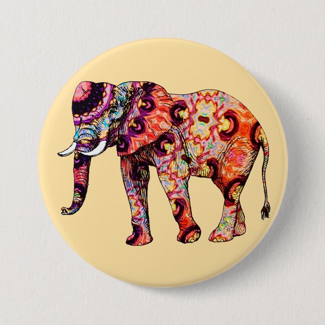 Badge Rond 7,6 Cm Motifs traditionnels chinois d'éléphant  (Devant)