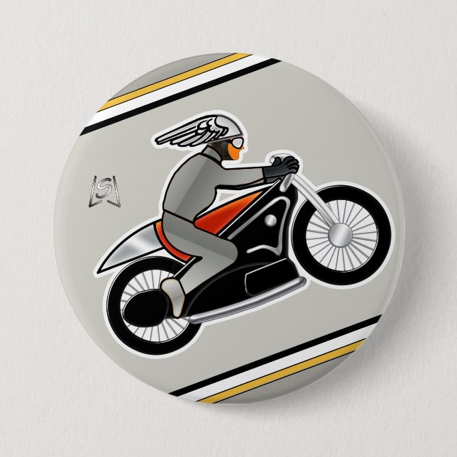 Badge Rond 7,6 Cm Moto d'art déco (3" goupille) (Devant)