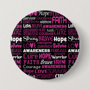 Badge Rond 7,6 Cm Mots De Sensibilisation... Cancer Du Sein