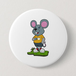 Badge Rond 7,6 Cm Mouse with Coffee cup