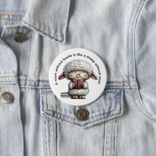 Badge Rond 7,6 Cm Mouton Mignon et Fantaisiste Lisant un Livre