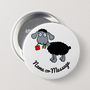 Badge Rond 7,6 Cm Mouton noir drôle et mignon avec fleur rouge perso