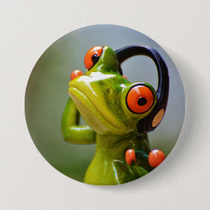 Badge Rond 7,6 Cm Mr. Frog with Headphones