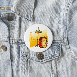 Badge Rond 7,6 Cm Musique de Tambour et de Cymbale Art de Percussion