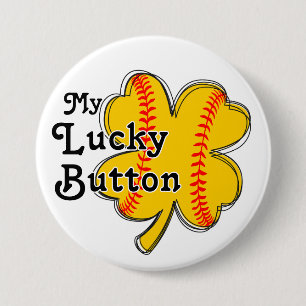 Badge Rond 7,6 Cm My Lucky Button Softball quatre feuilles de trèfle
