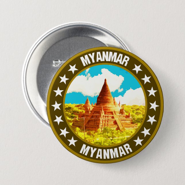 Badge Rond 7,6 Cm Myanmar (Devant & derrière)