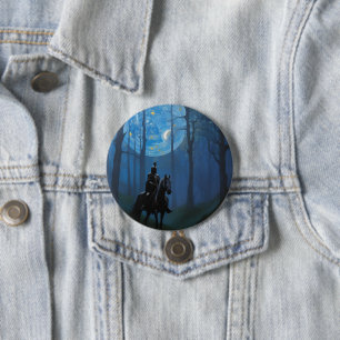 Badge Rond 7,6 Cm Mystérieux Chevalier Noir dans la Forêt Lune