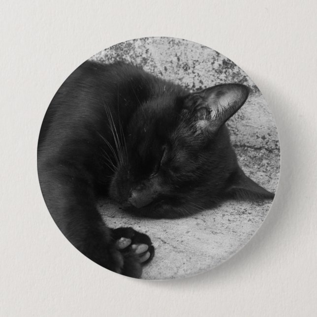 Badge Rond 7,6 Cm N&B - Chat endormi (Devant)