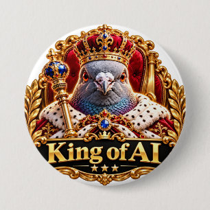 Badge Rond 7,6 Cm NAGIPI AI Roi de l'AI Couronné Pigeon Royal