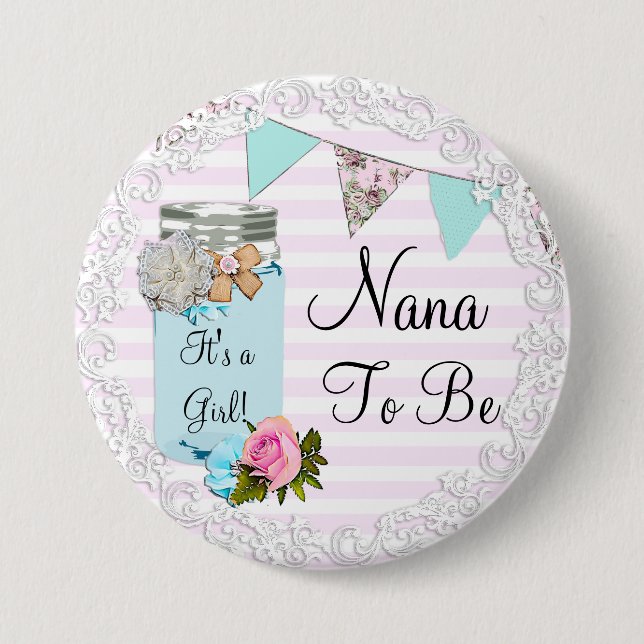 Badge Rond 7,6 Cm Nana à être Blue Mason Jar Rustic Button (Devant)