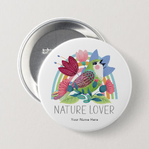 Badge Rond 7,6 Cm Nature Lover Watercolor Bird Flowers Rainbow Color