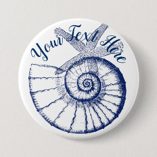Badge Rond 7,6 Cm Nautilus Seashell & Starfish Marine Life Custom