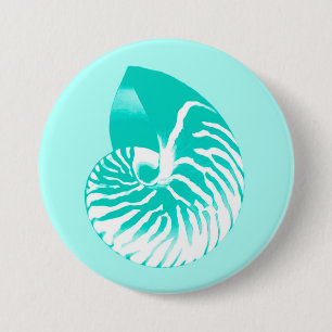 Badge Rond 7,6 Cm Nautilus shell - turquoise, aqua and white