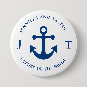 Badge Rond 7,6 Cm Navy Blue Anchor Custom father of the Bride  But