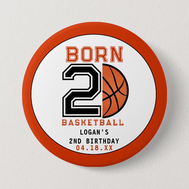 Badge Rond 7,6 Cm Né 2 Ball Basketball 2e fête d'anniversaire (Devant)