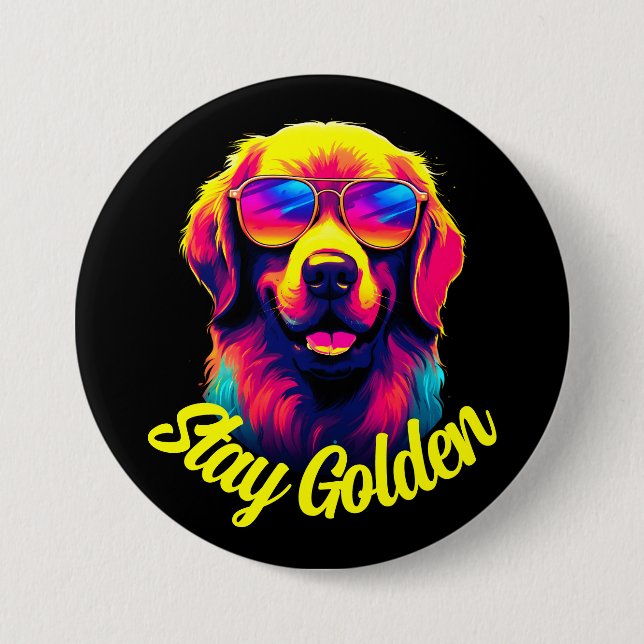 Badge Rond 7,6 Cm Neon Golden Retriever (Devant)