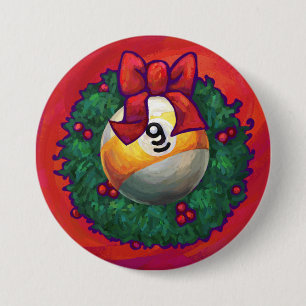 Badge Rond 7,6 Cm Neuf boules en couronne rouge pour Noël