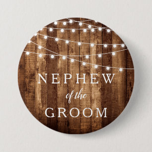 Badge Rond 7,6 Cm Neveu en bois rustique de quirlandes électriques