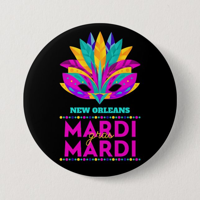 Badge Rond 7,6 Cm New Orleans Mardi Gras Mask (Devant)