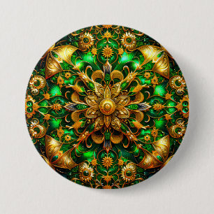 Badge Rond 7,6 Cm NOËL ~ Bouton vert or ~