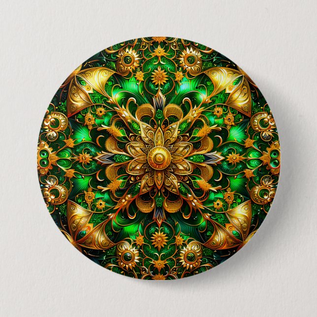 Badge Rond 7,6 Cm NOËL ~ Bouton vert or ~ (Devant)