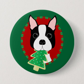 Badge Rond 7,6 Cm Noël de Boston Terrier