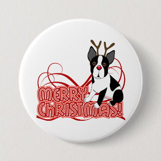 Badge Rond 7,6 Cm Noël de Boston Terrier