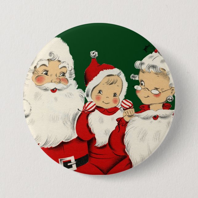 Badge Rond 7,6 Cm Noël de la famille père Noël (Devant)
