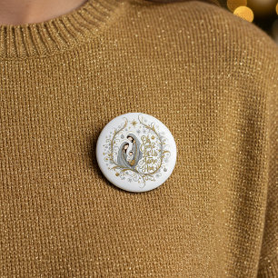 Badge Rond 7,6 Cm Noël de la nativité en argent et or