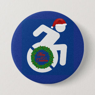 Badge Rond 7,6 Cm Noël Handicapé