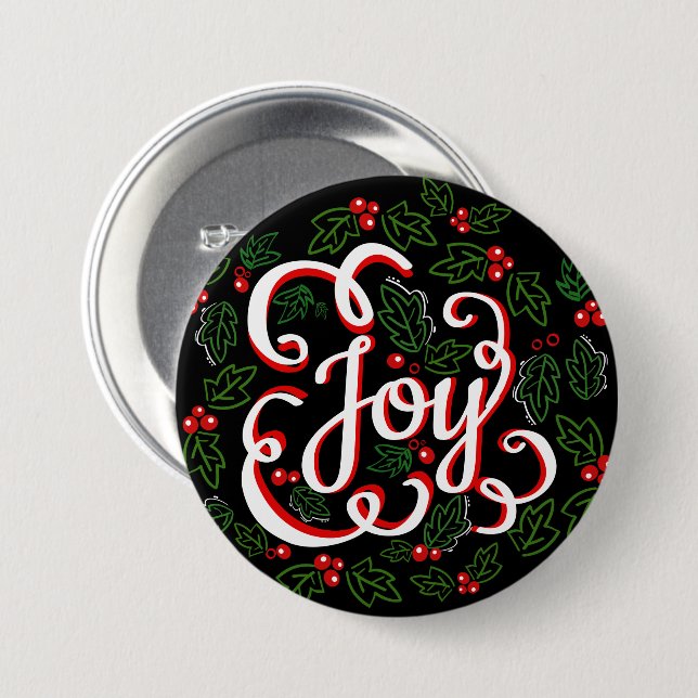 Badge Rond 7,6 Cm Noël Joie Holly Berries & Feuilles (Devant & derrière)