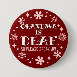Badge Rond 7,6 Cm Noël Red Snowflakes Grand-mère sourde