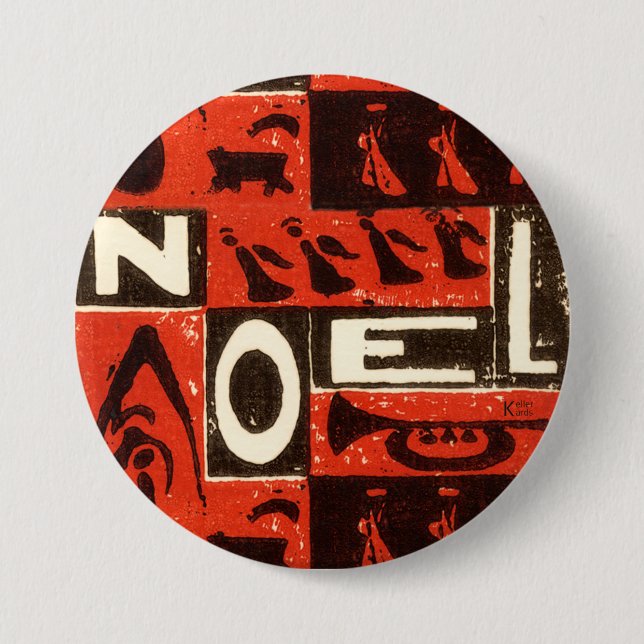 Badge Rond 7,6 Cm Noel Rouge (Devant)