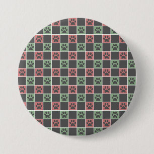 Badge Rond 7,6 Cm Noël rouge et vert motif Empreinte de patte à thèm