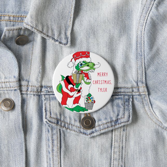 Badge Rond 7,6 Cm Noël TySantaSaurus Round (En situation)