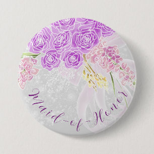 Badge Rond 7,6 Cm Nœud et fleur transparents rose coquette Demoisell