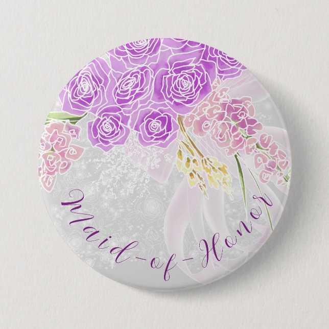 Badge Rond 7,6 Cm Nœud et fleur transparents rose coquette Demoisell (Devant)