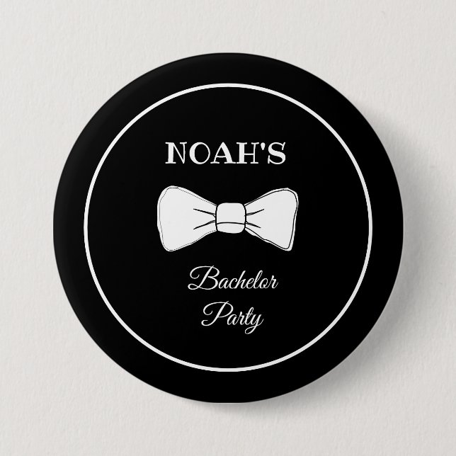 Badge Rond 7,6 Cm Nœud papillon noir et blanc Mariage chic moderne E (Devant)