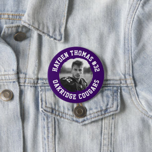 Badge Rond 7,6 Cm Nom de l'athlète mauve et blanche Numéro Jersey Ph