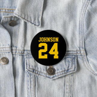 Badge Rond 7,6 Cm Nom de l'athlète noir et jaune Numéro Jersey